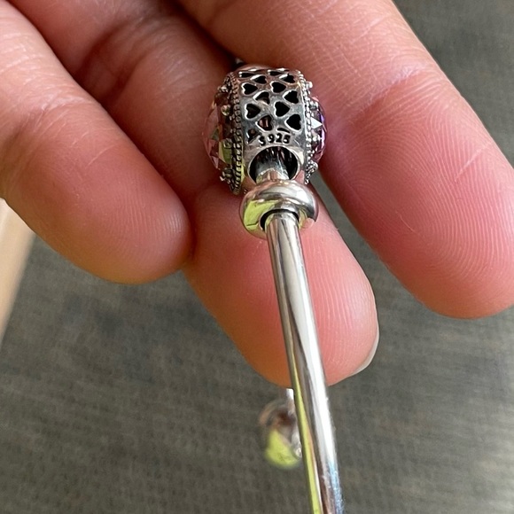 Authentic Pandora Bracelet Bangle Retired Pink Charm & Stoppers - Picture 7 of 12